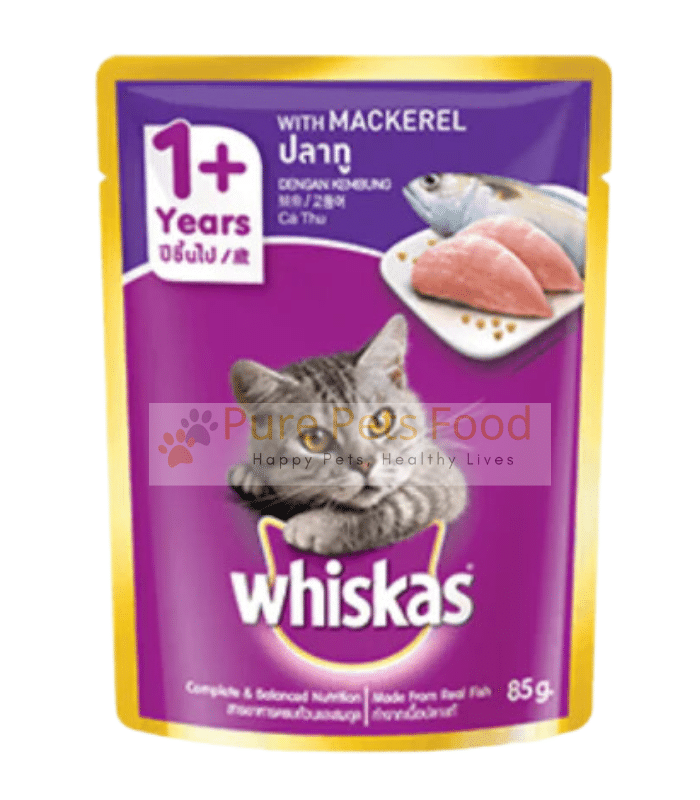 Whiskas Pouch Adult Cat Mackerel - Nutritious Meal for Cats 1+ Years 85g
